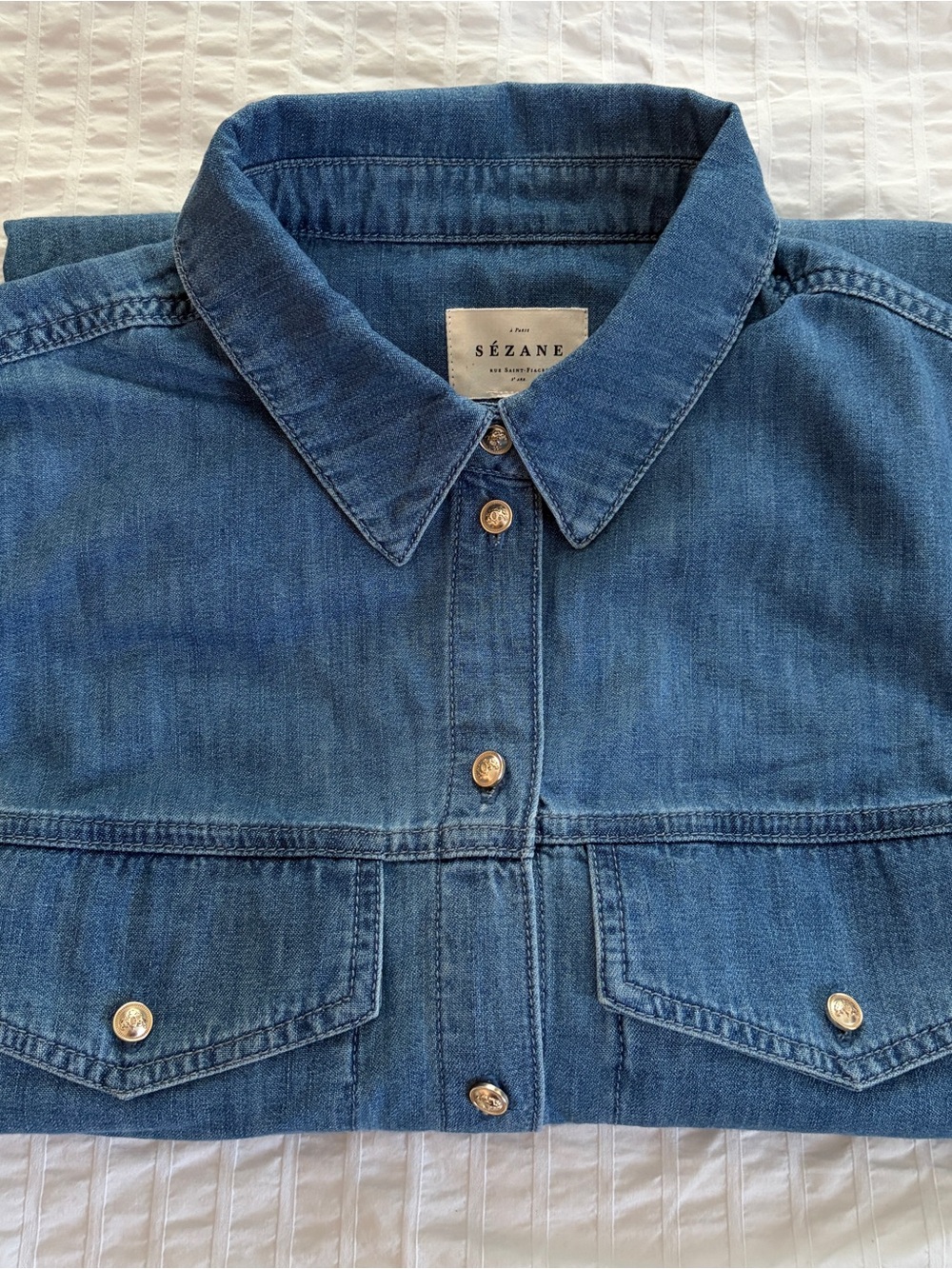 Sézane Eurielle Denim Shirt in Medium Blue